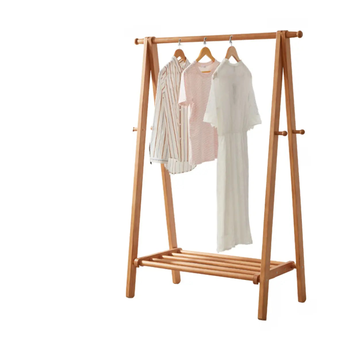 Removable A-Frame Shelves Cherry Wood Storage Coat Rack Image - 15