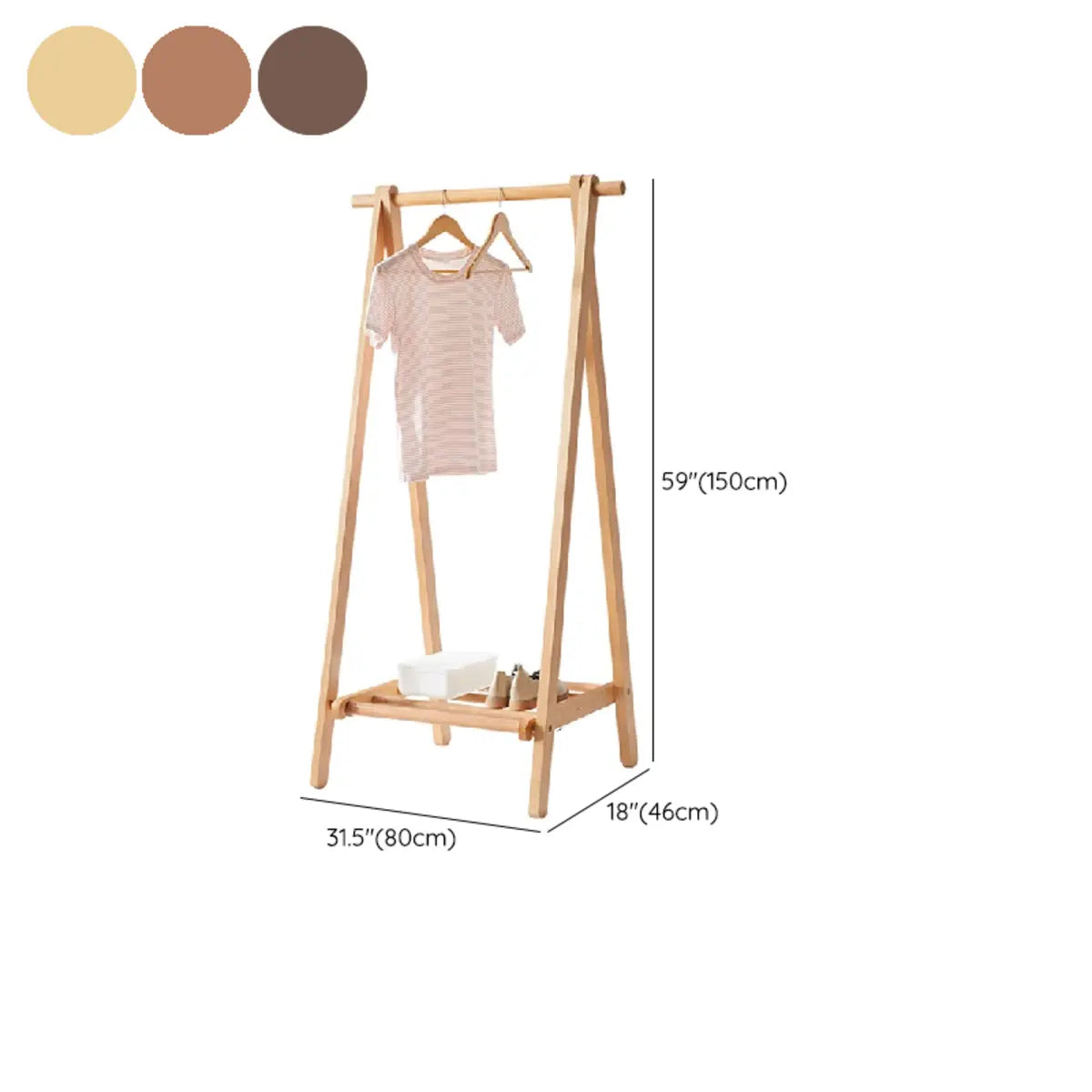 Removable A-Frame Shelves Cherry Wood Storage Coat Rack 