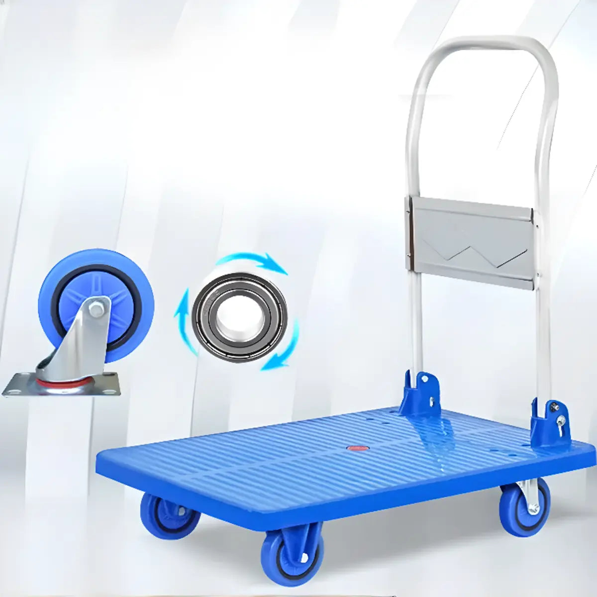 Removable Blue Handle Black Rubber Wheel Utility Cart Image - 2