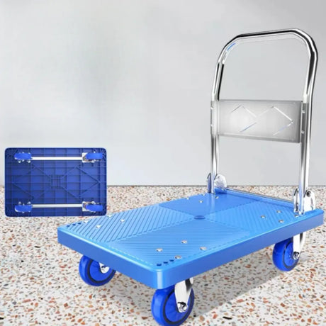 Removable Blue Handle Black Rubber Wheel Utility Cart Image - 3