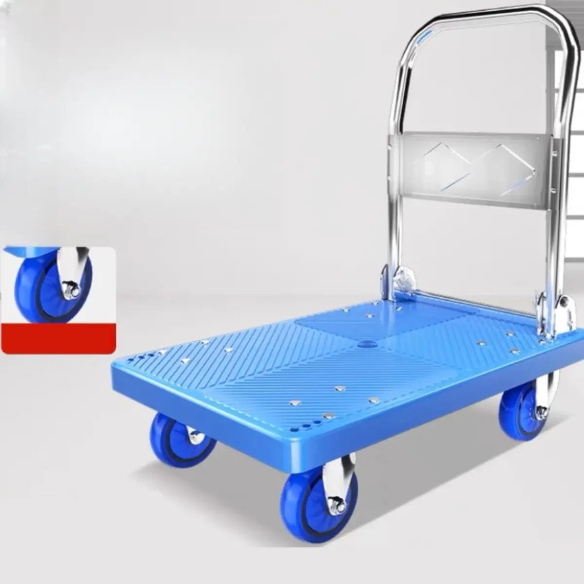 Removable Blue Handle Black Rubber Wheel Utility Cart Image - 7