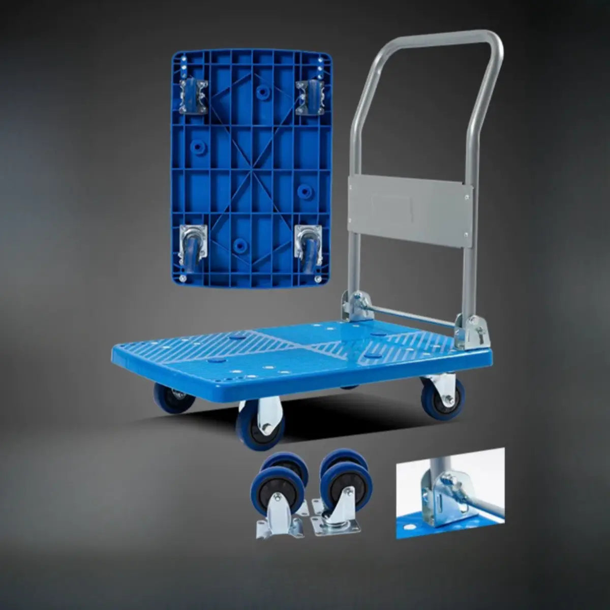 Removable Blue Handle Black Rubber Wheel Utility Cart Image - 9