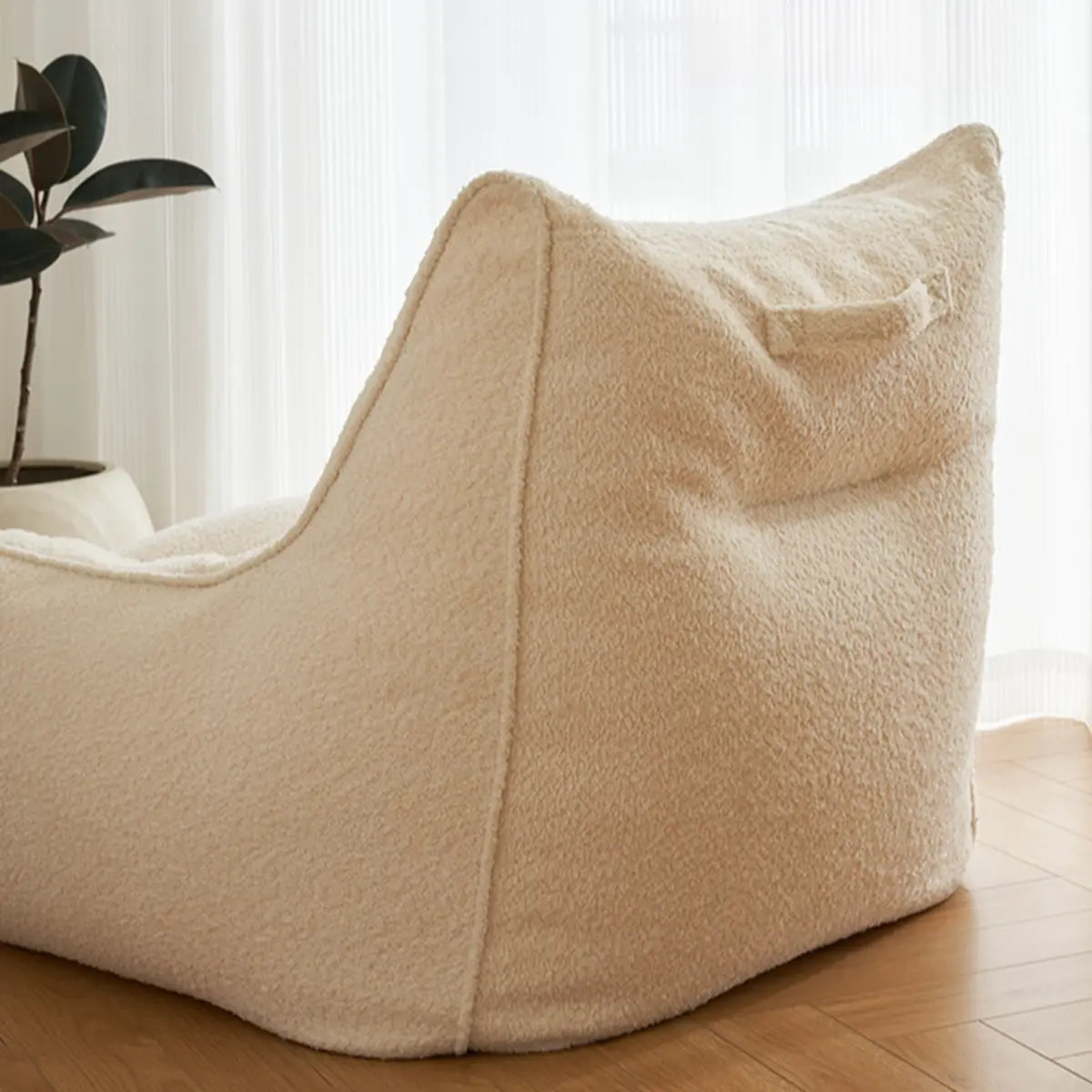 Removable Cover Beige Large Sherpa Lounge Bean Bag Image - 16