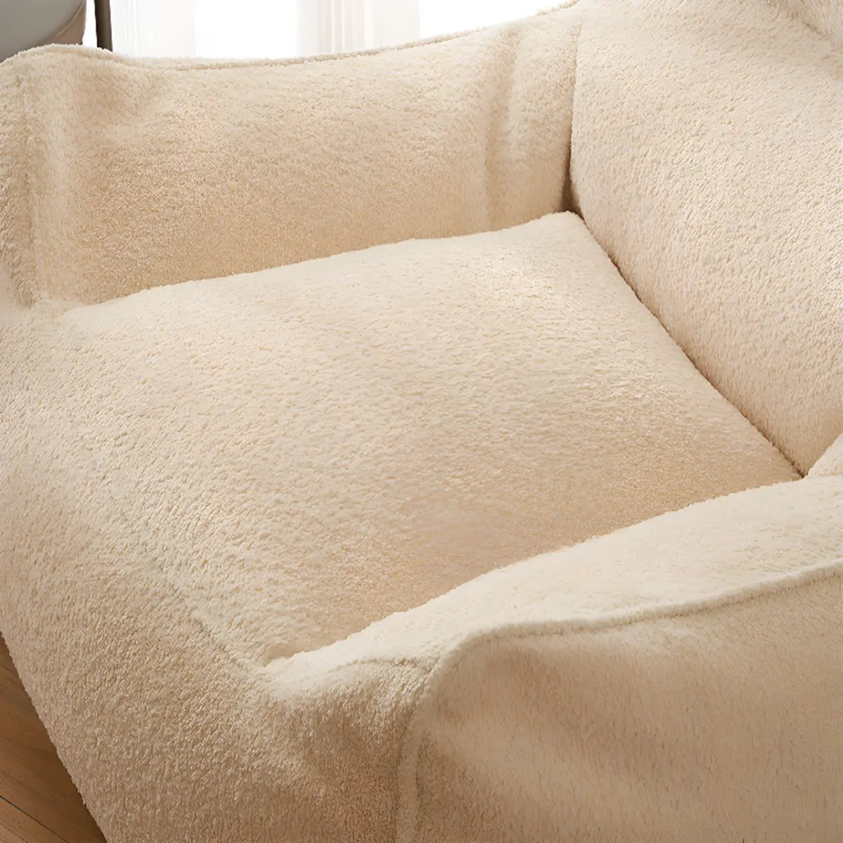 Removable Cover Beige Large Sherpa Lounge Bean Bag Image - 9