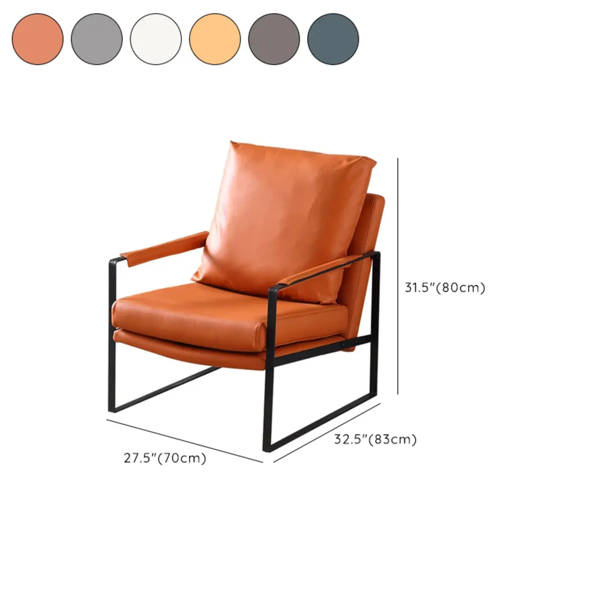 Removable Cushions Cow Leather Metal Sled Arm Chair 