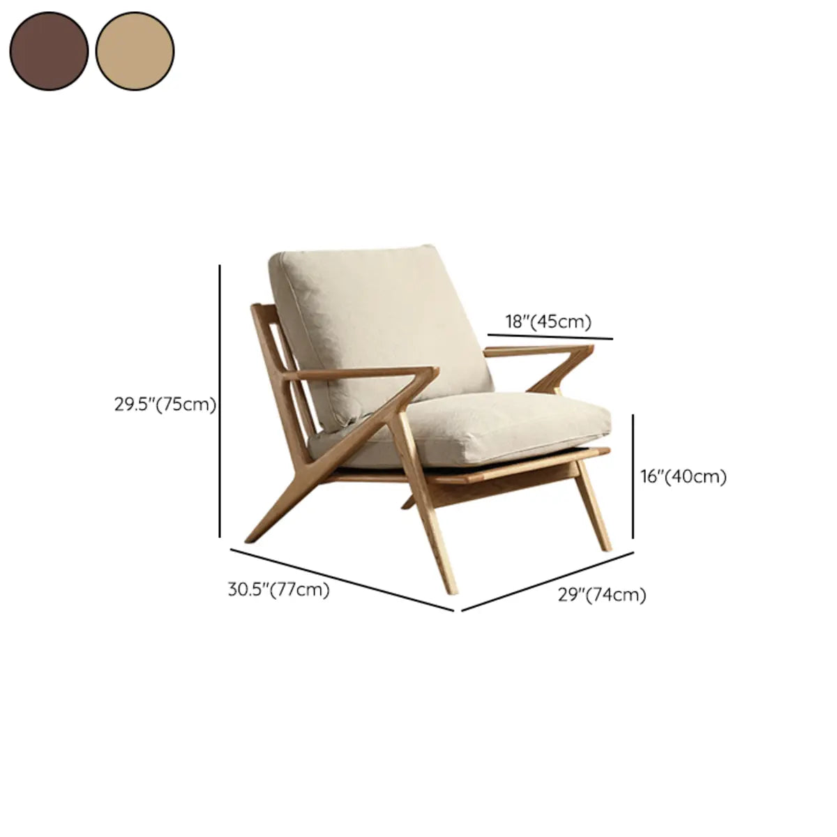 Removable Cushions Loose Back Wood Frame Arm Chair 