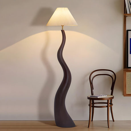 Resin Modern White Pleated Curved Tree Floor Lamp Image - 1