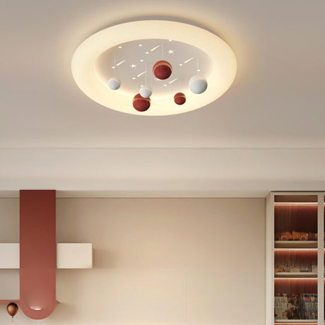 Resin Planet-Themed Circle Flush Mount Ceiling Light Image - 1