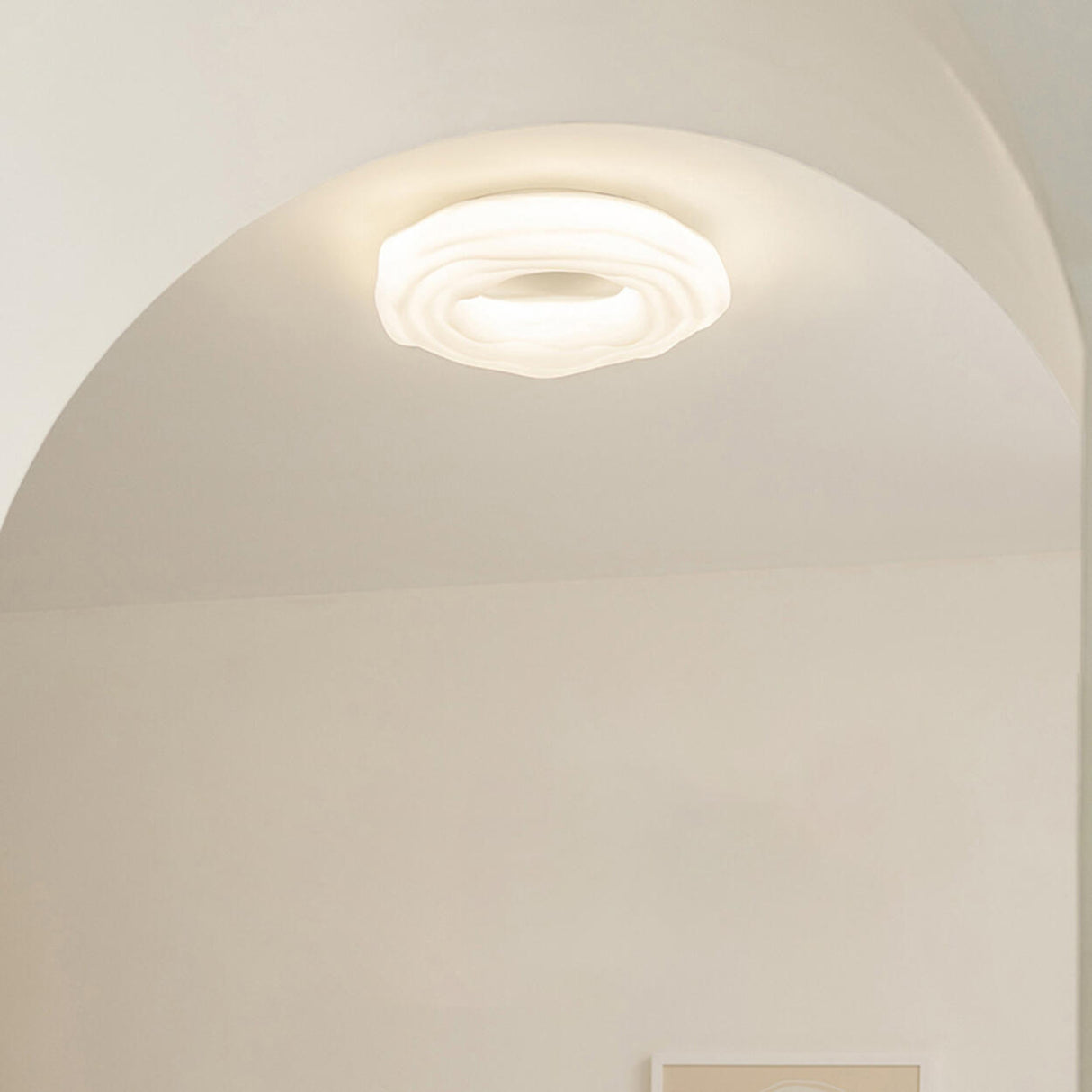 Resin White Circular Wave Flush Mount Ceiling Light Image - 3