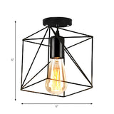 Restaurant Black Metal Oval Cage Semi-Flush Mount Light Image - 10