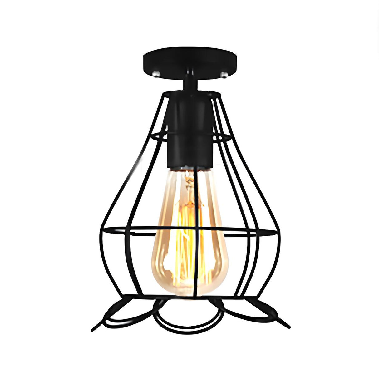 Restaurant Black Metal Oval Cage Semi-Flush Mount Light Image - 12