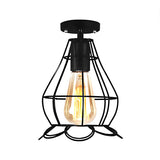 Restaurant Black Metal Oval Cage Semi-Flush Mount Light Image - 12