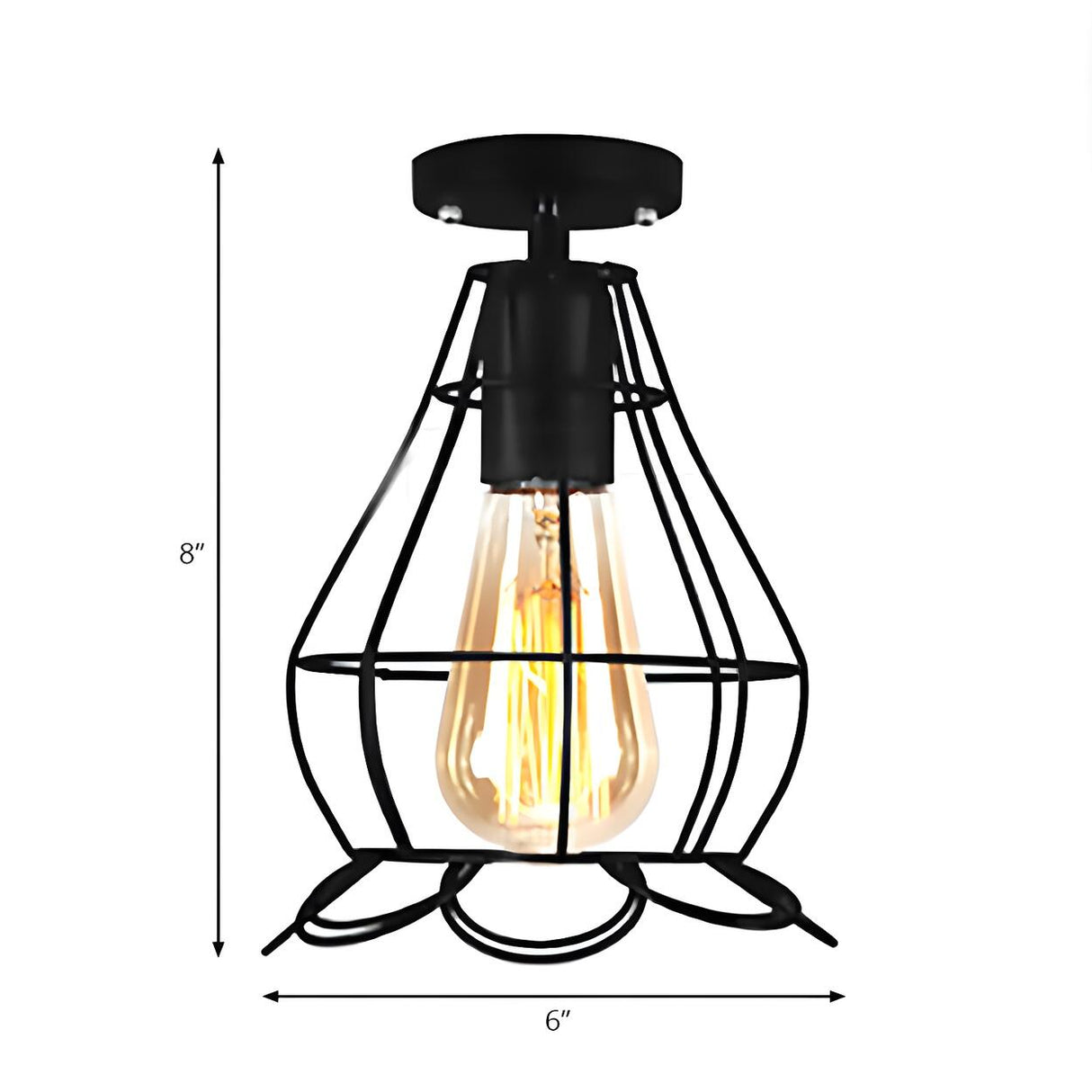 Restaurant Black Metal Oval Cage Semi-Flush Mount Light Image - 13