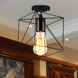 Restaurant Black Metal Oval Cage Semi-Flush Mount Light Image - 17