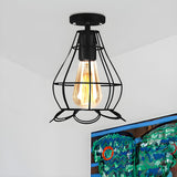 Restaurant Black Metal Oval Cage Semi-Flush Mount Light Image - 20