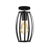 Restaurant Black Metal Oval Cage Semi-Flush Mount Light Image - 3