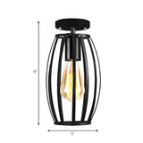 Restaurant Black Metal Oval Cage Semi-Flush Mount Light Image - 4