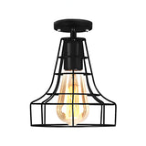 Restaurant Black Metal Oval Cage Semi-Flush Mount Light Image - 6