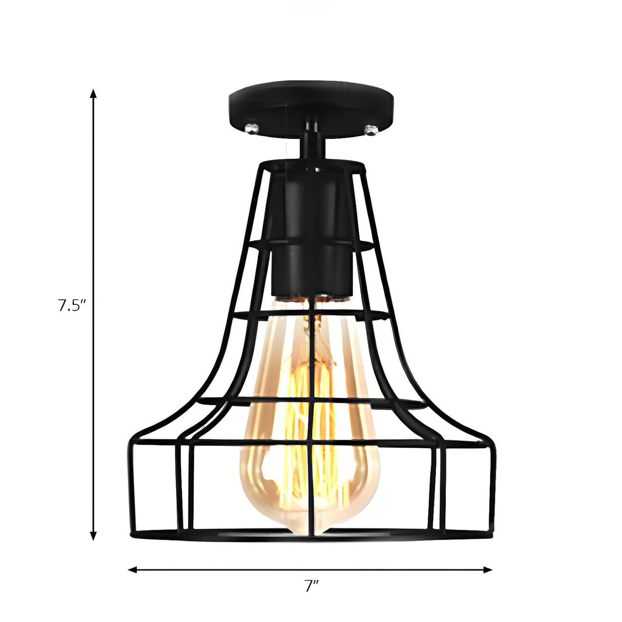 Restaurant Black Metal Oval Cage Semi-Flush Mount Light Image - 7