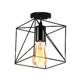 Restaurant Black Metal Oval Cage Semi-Flush Mount Light Image - 9