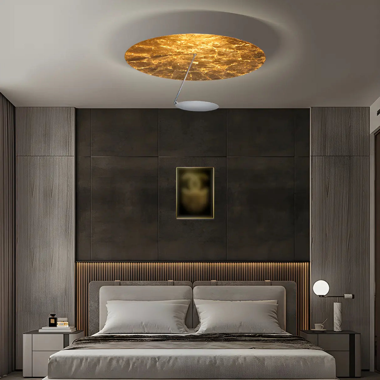 Restaurant Luxury Gold Round Iron Flush Mount Light Image - 17