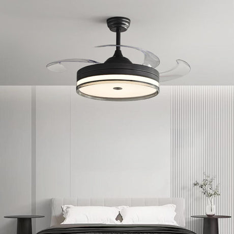 Retractable 4 Blades Drop Rod LED Ceiling Fan Light Image - 1