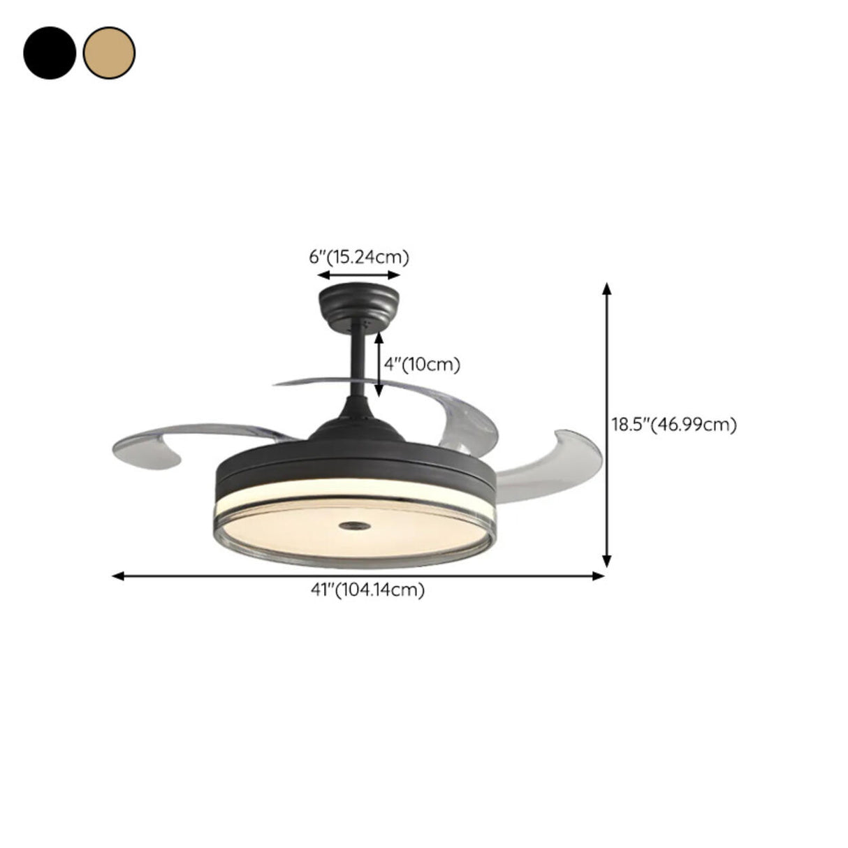 Retractable 4 Blades Drop Rod LED Ceiling Fan Light 