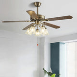 Retro 5 Blades Flower Decor Chandelier Fan with Light Image - 12