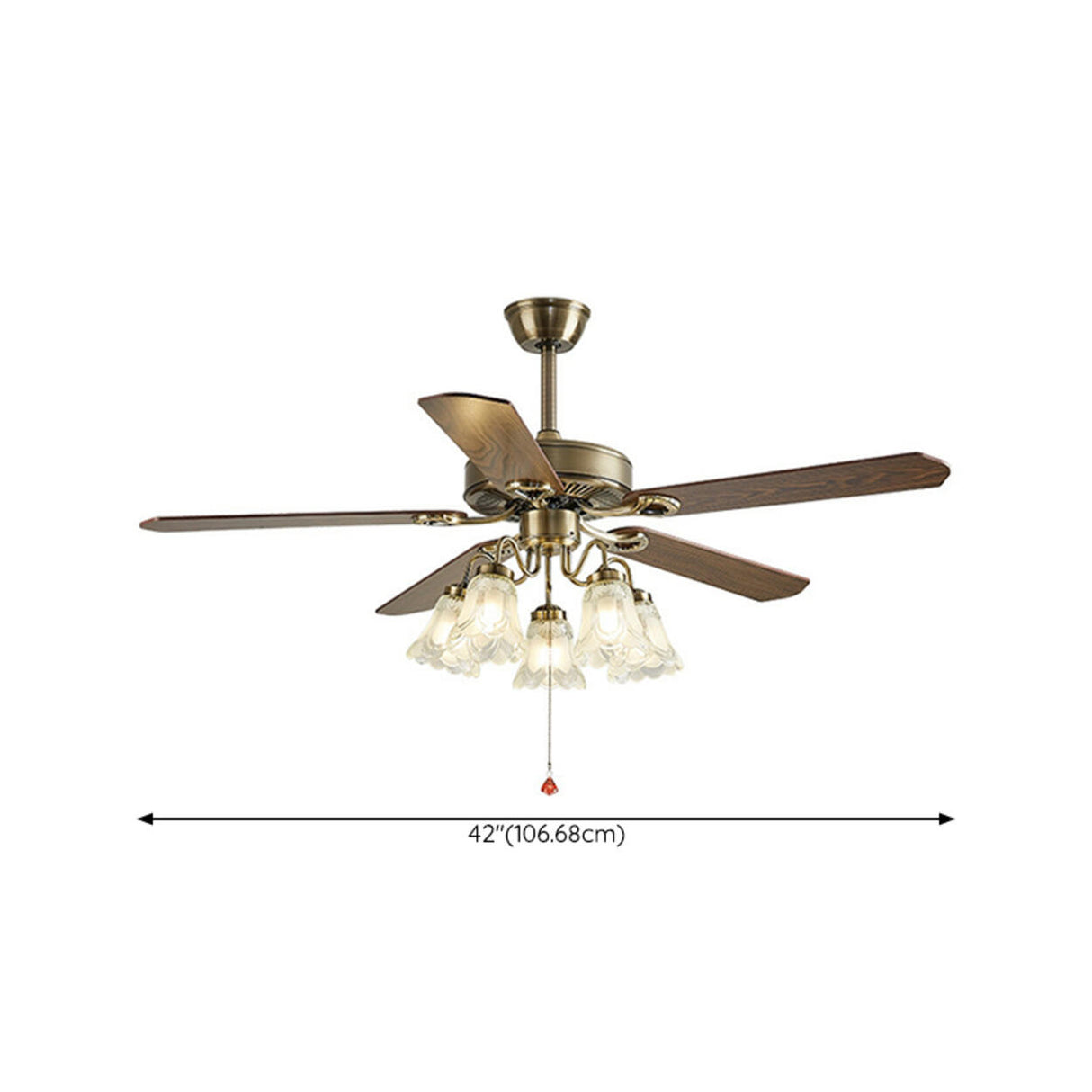 Retro 5 Blades Flower Decor Chandelier Fan with Light 