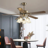 Retro 5 Blades Flower Decor Chandelier Fan with Light Image - 4