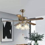 Retro 5 Blades Flower Decor Chandelier Fan with Light Image - 6