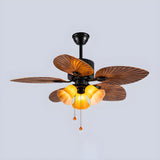 Retro 5 Leaf Shape Flower Shade Ceiling Fan with Light Image - 10