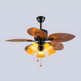 Retro 5 Leaf Shape Flower Shade Ceiling Fan with Light Image - 11