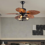 Retro 5 Leaf Shape Flower Shade Ceiling Fan with Light Image - 12