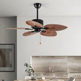 Retro 5 Leaf Shape Flower Shade Ceiling Fan with Light Image - 13