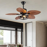 Retro 5 Leaf Shape Flower Shade Ceiling Fan with Light Image - 2