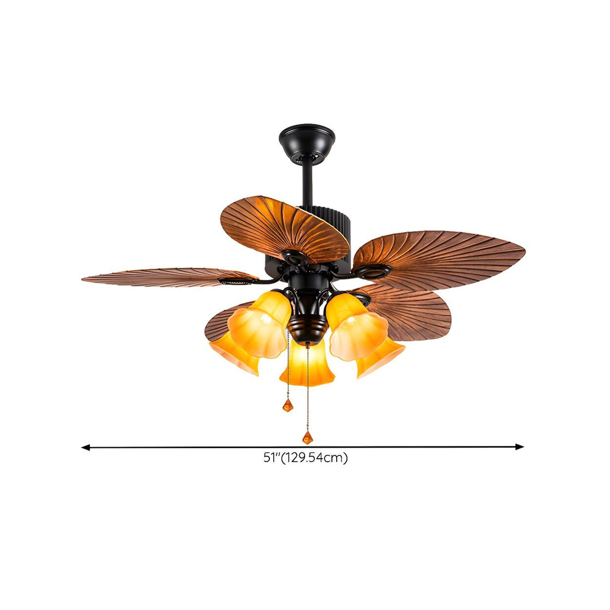 Retro 5 Leaf Shape Flower Shade Ceiling Fan with Light Image - 21