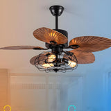 Retro 5 Leaf Shape Flower Shade Ceiling Fan with Light Image - 5