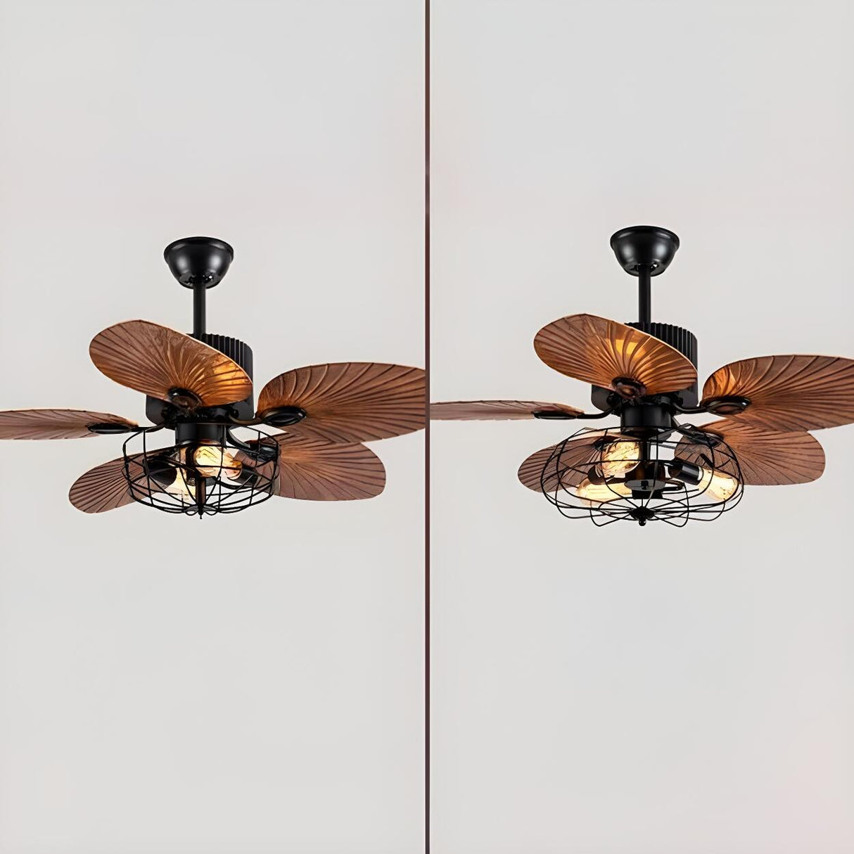 Retro 5 Leaf Shape Flower Shade Ceiling Fan with Light Image - 6