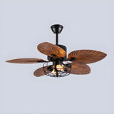 Retro 5 Leaf Shape Flower Shade Ceiling Fan with Light Image - 8