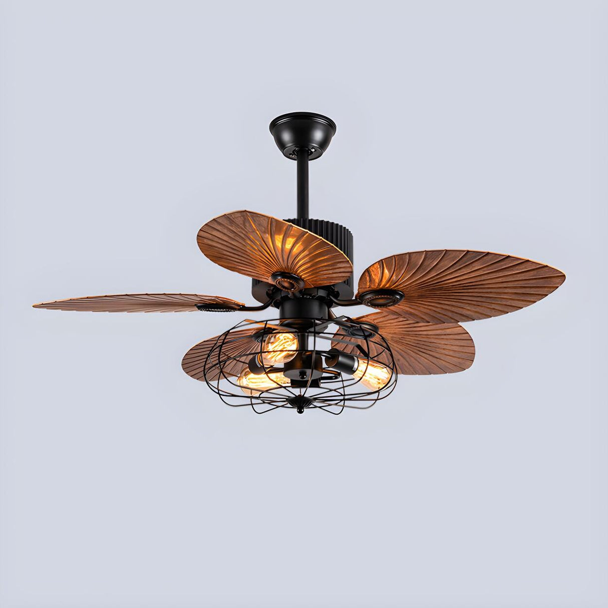 Retro 5 Leaf Shape Flower Shade Ceiling Fan with Light Image - 9