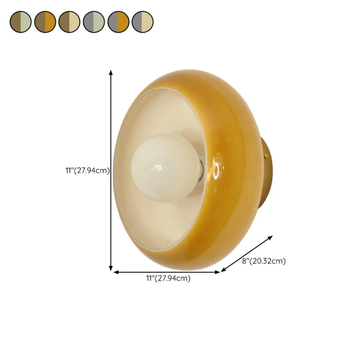 Retro Amber Round Glass Wall Sconce Light  