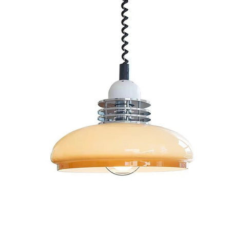 Retro Beige Glass Dome Adjustable Height Pendant Light Image - 2