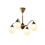 Retro Brass 6-Light Opal Glass Globe Chandelier Image - 2