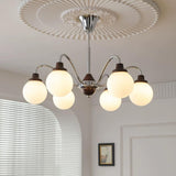 Retro Brass 6-Light Opal Glass Globe Chandelier Image - 4