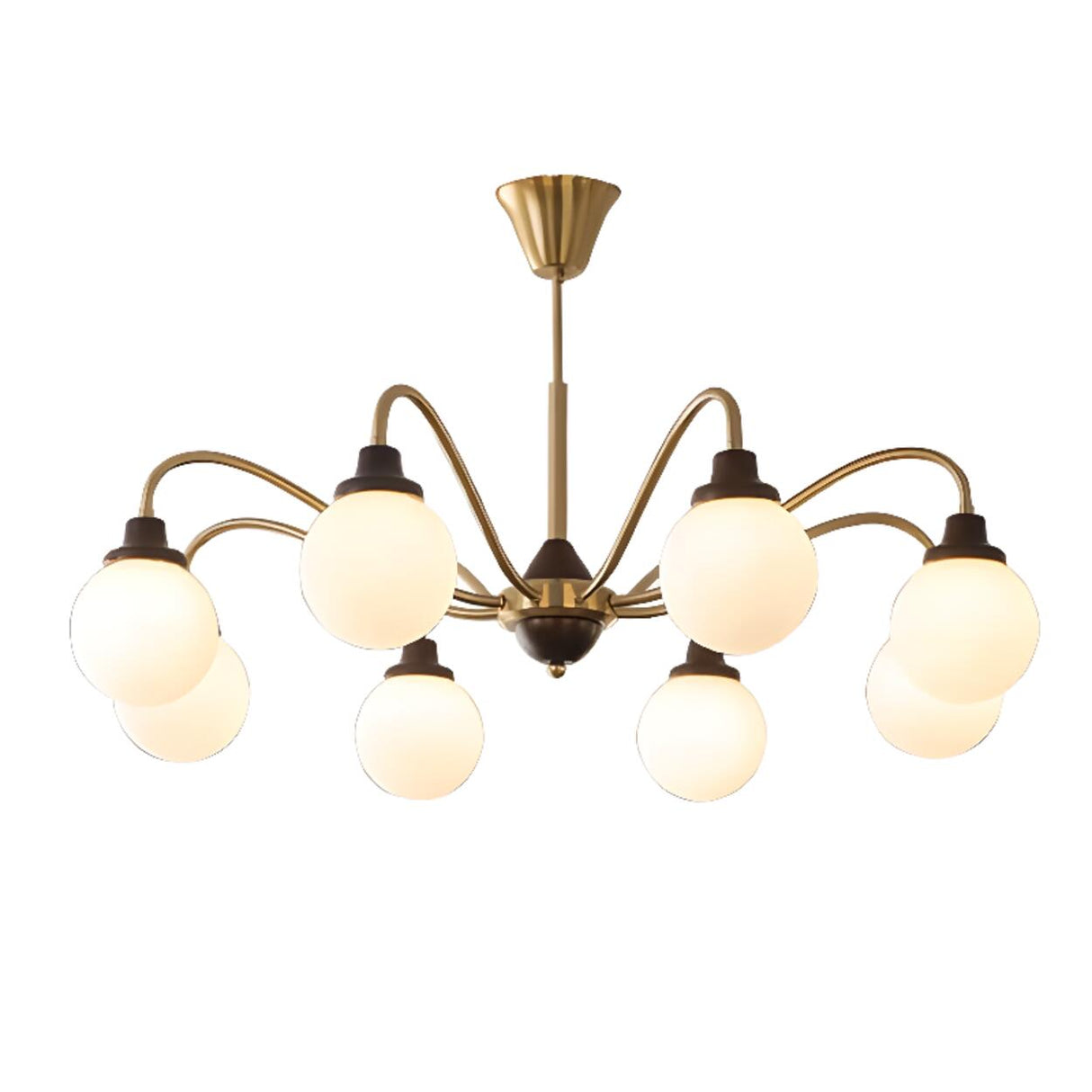 Retro Brass 6-Light Opal Glass Globe Chandelier Image - 5