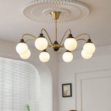 Retro Brass 6-Light Opal Glass Globe Chandelier Image - 6