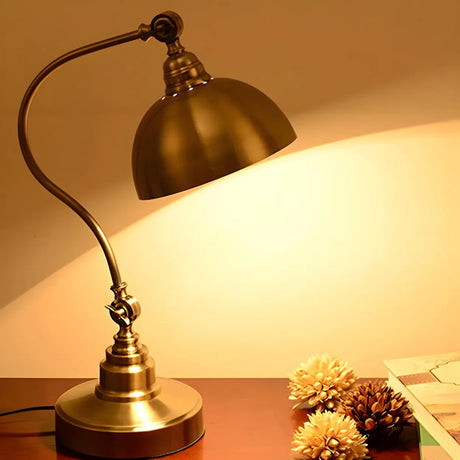 Retro Brass Arc Metal Table Lamp with Rocker Switch Image - 1