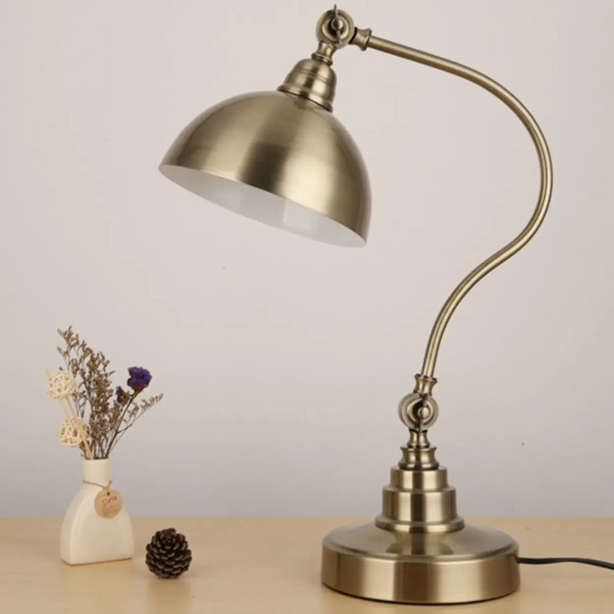 Retro Brass Arc Metal Table Lamp with Rocker Switch Image - 4