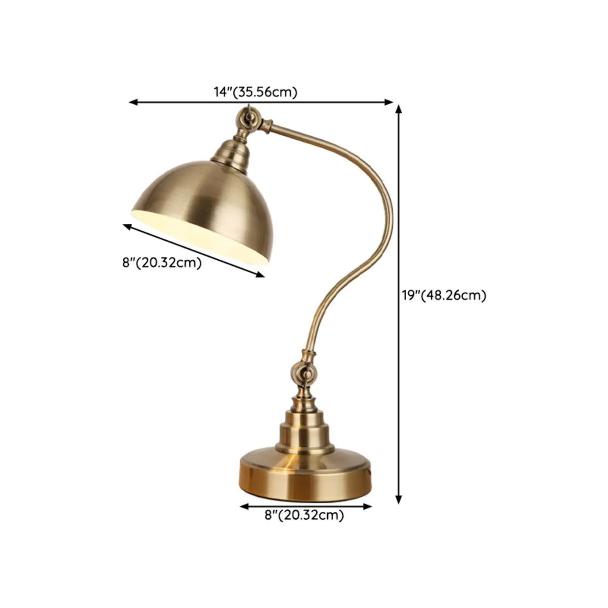 Retro Brass Arc Metal Table Lamp with Rocker Switch 